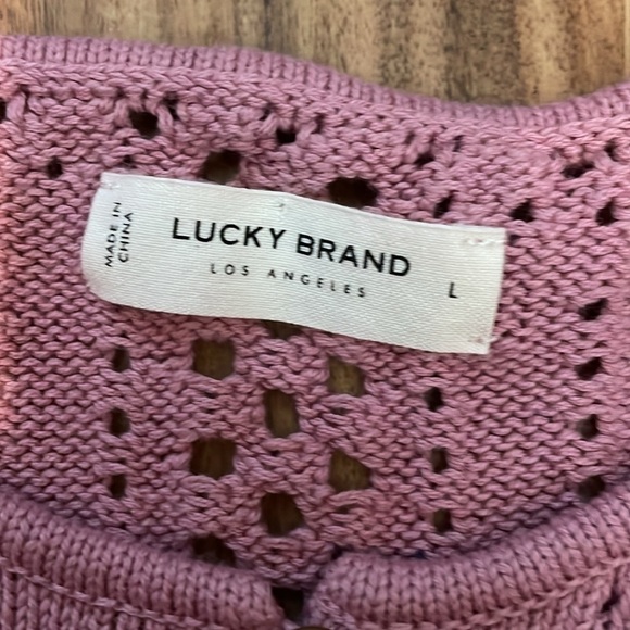 Lucky Brand women’s sweater Large pink knit peplum open stitch long sleeve soft - Picture 4 of 8
